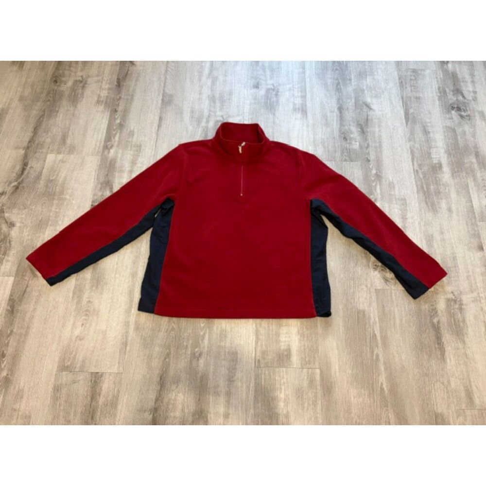 G.H. BASS Red & Navy Blue Quarter Zip Long Sleeve Fleece Pullover Men's Large